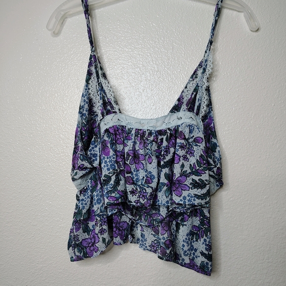Free People Women's Purple and Blue Floral Croptop Babydoll Camisole Sz L NWOT - Picture 8 of 12